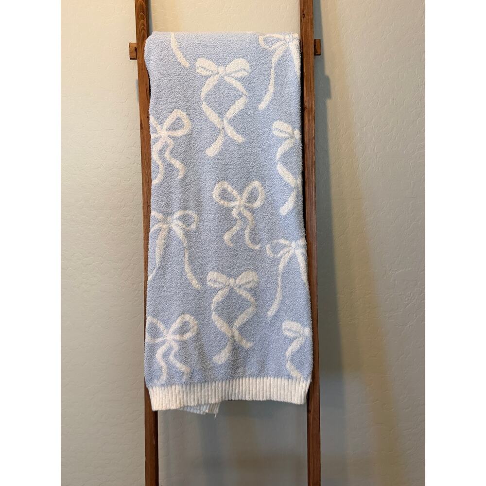 Cupcakes and Cashmere Blue Bow Throw Blanket 50x70 Soft Plush Cozy Polyester